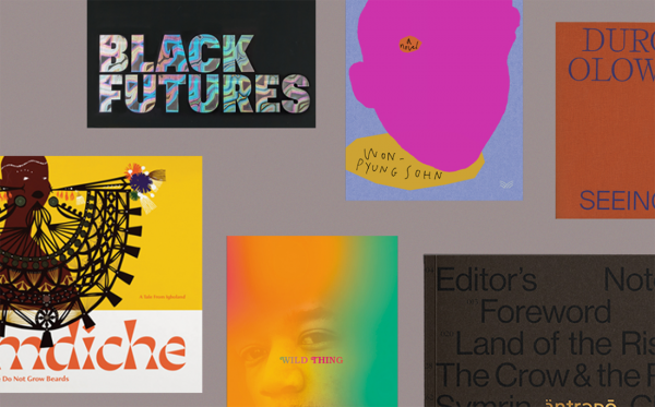 50 Books | 50 Covers of 2020 Winners: Black Futures (upper left); Almond (top center); Duro Olowu: Seeing (upper right); Nkemdiche (bottom left); Wild Thing (bottom center); äntrepō vol.1, “Revelations” (bottom right)